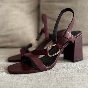 Banana Republic Block Heel Slip On Burgundy Leather Strappy Sandals - Si…